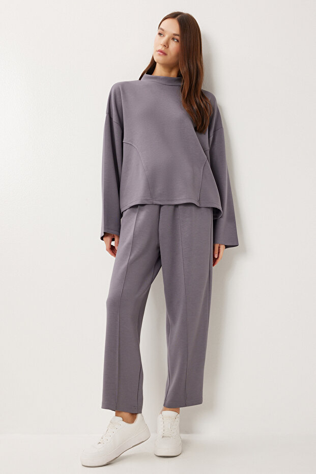 Batwing Sleeve Ribbed Modal Top-Bottom Set Ldm0009 Smoked