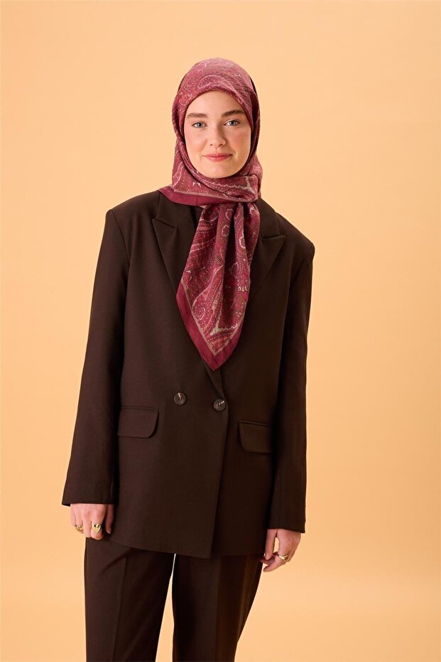 Viscose Blended Velora Scarf Plum-Mink Green Silver Pink Patterned Tok Duruşlu 90X90