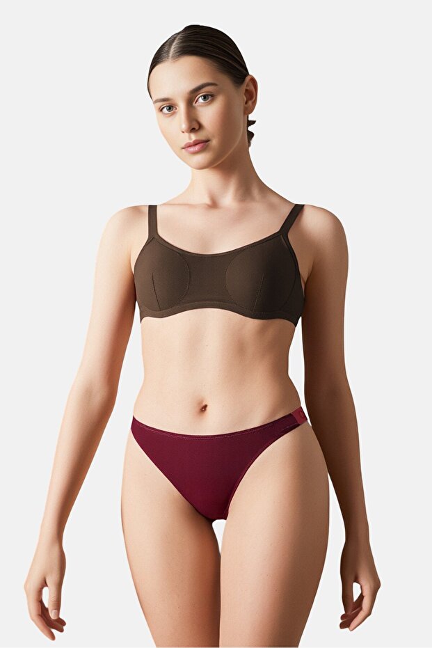 Women Brand Logo String Lace Panty, Maroon