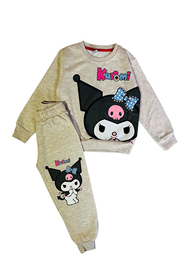 Girl's Kuromi Printed 2 Thread Ş Fleece-Lined Tracksuit Set