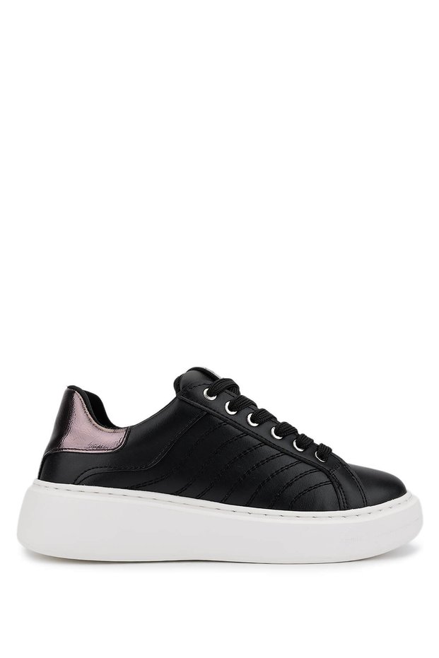 Women's Faux Leather Black Sneakers & Sports Shoes