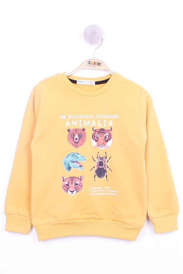 Mustard Boys' Relax Fit Crew Neck Animal Printed Sweatshirt - 2 Thread