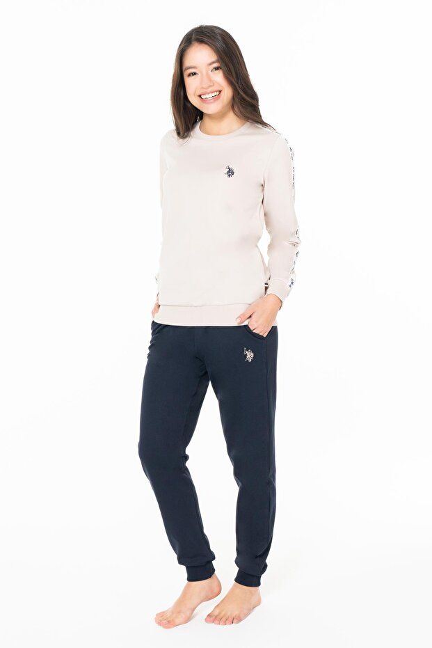 Women's Cuffed Sleeves and Cuffs with Pockets, Arma Embroidery, Crew Neck, 2 Thread Woven Bottom and Top Set