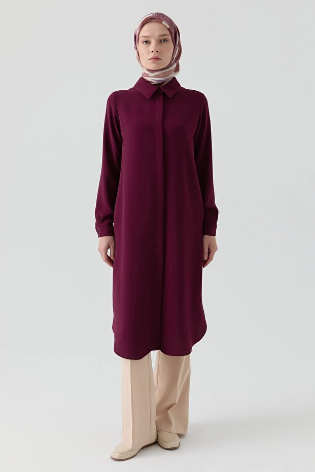 Gizli Patlı Basıc Tunik - Mürdüm - 1