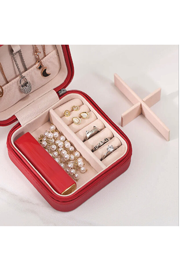 Şık Tasarım Mini Mücevher Kutusu, Seyahat Boy Takı Organizeri, Kolye, Küpe, Yüzük Kutusu - 2