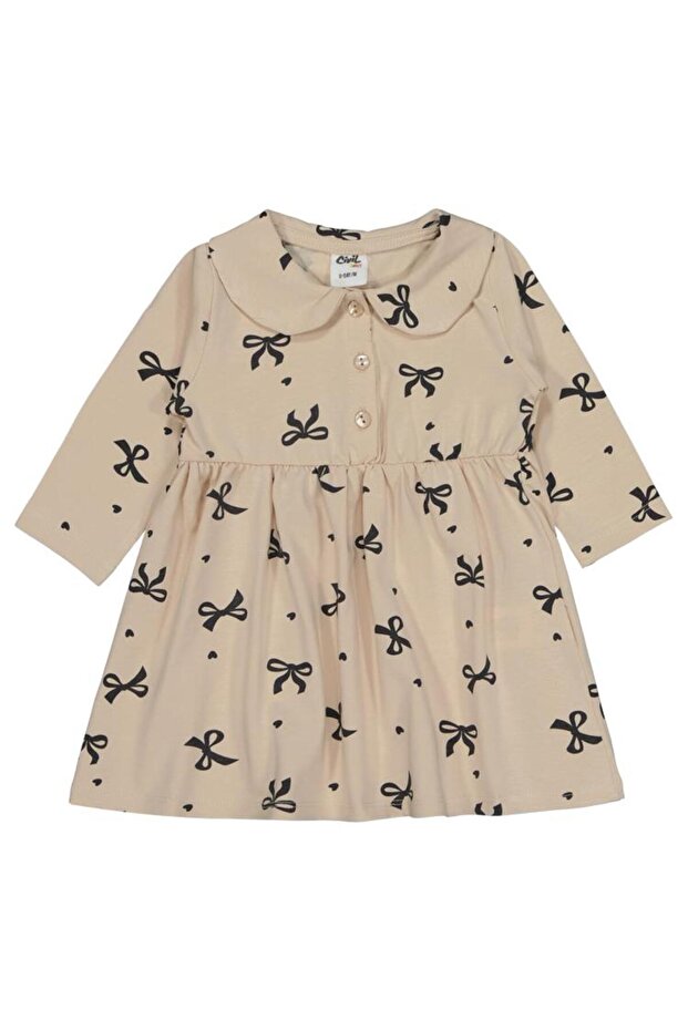 Fiyonk Printed 6-18 Months Dress - Beige 6-9 Months