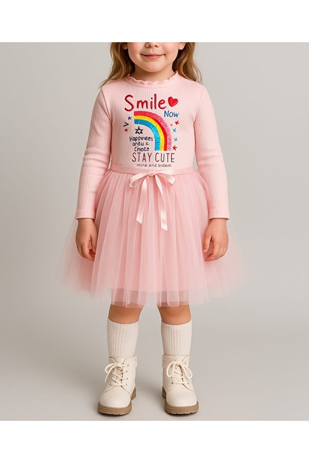 Long Sleeve Lined Printed Girls Tutu Dress