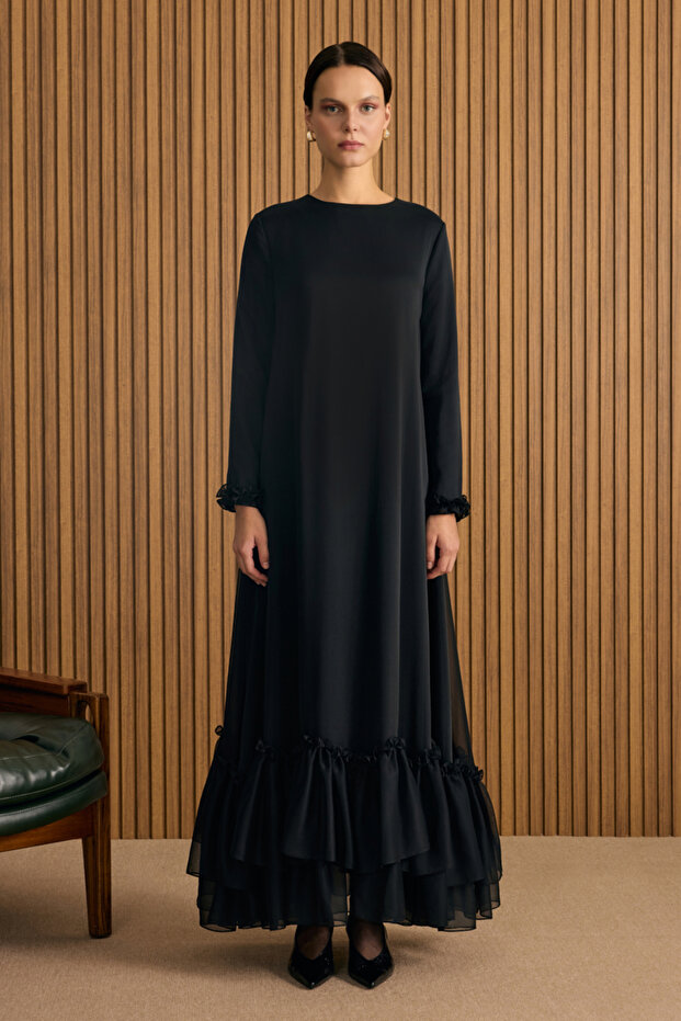 Fırfırlı Şifon Elbise - 2