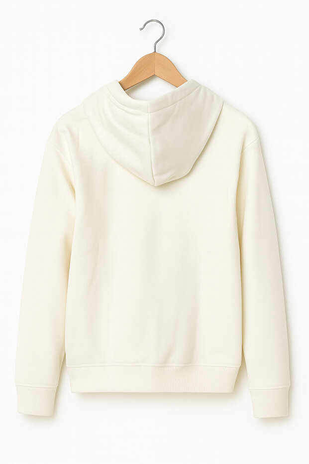 Ekru Oversize Kapüşonlu Kadın Sweatshirt - 2