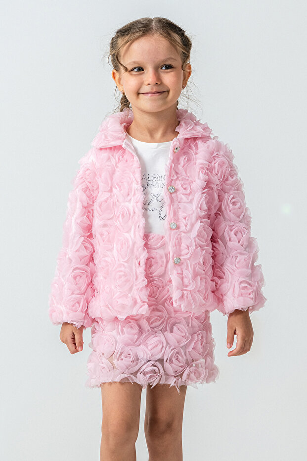 Girl's 3-Piece Set with Rose Jacket and Skirt - 26K 2238
