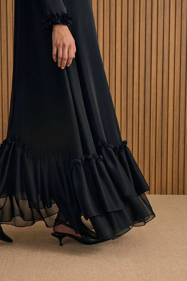 Fırfırlı Şifon Elbise - 5