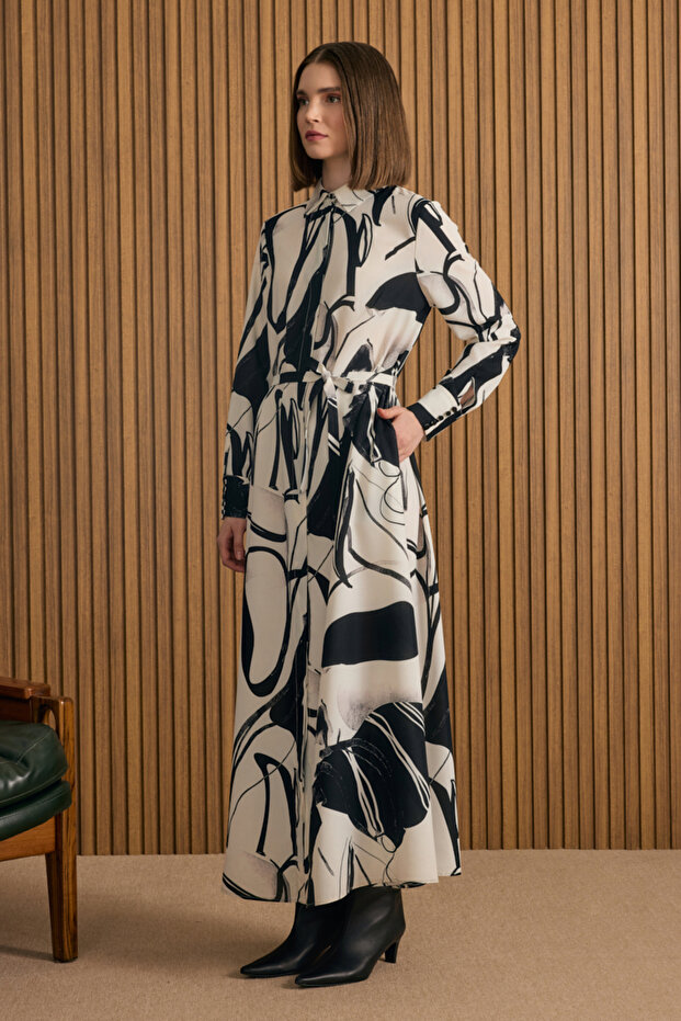 Desenli Gömlek Elbise - 4