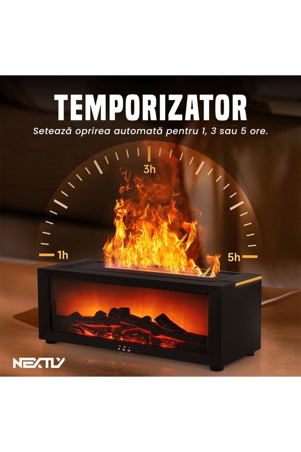 FlameGlow Ultrasonic Aromatherapy Diffuser with LED & Remote Control, USB-C, 150ml, White - 6