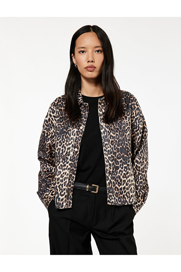Long Sleeve Leopard Print Faux Suede Jacket