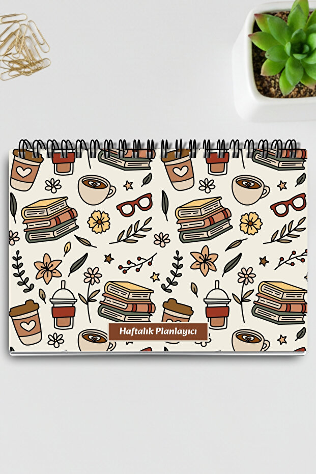 Book Coffee and Flower Themed A5 Spiral Bound To-Do List Weekly Planner