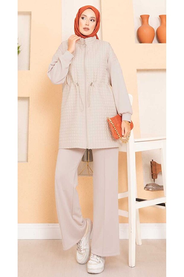 Beli Adjustable Quilted Vest Set Piece Hijab Set Beige
