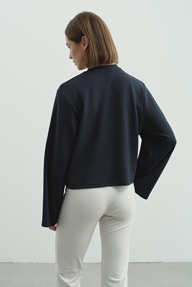 Oversize Basic Kısa Sweatshirt 981 Füme - 3