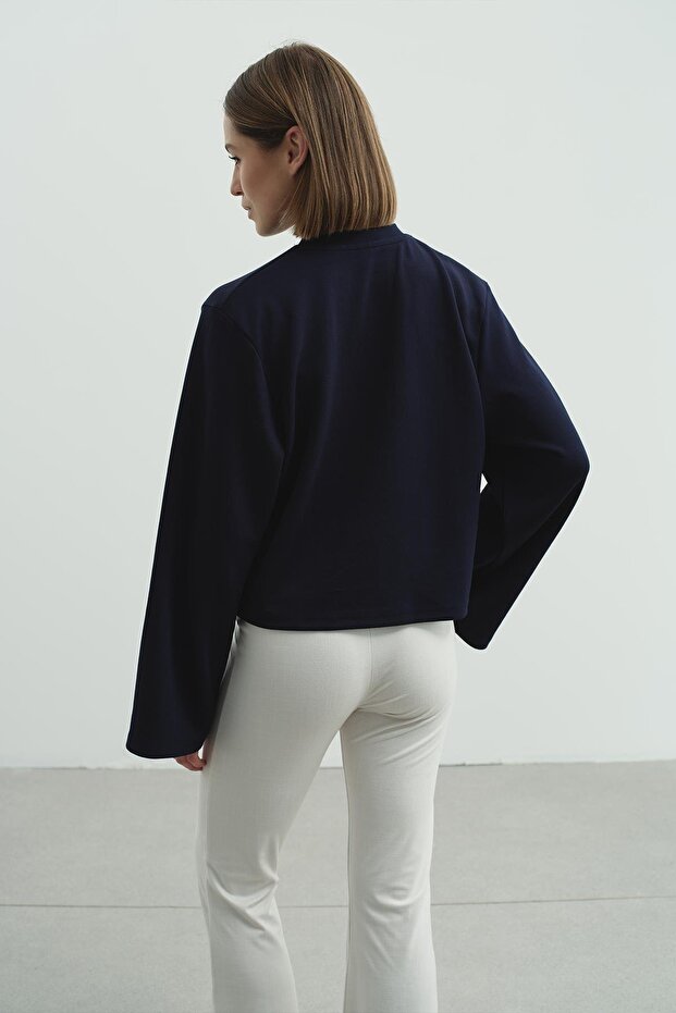 Oversize Basic Kısa Sweatshirt 981 Lacivert - 3
