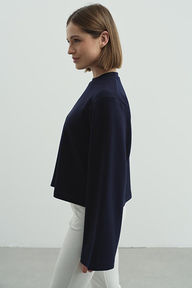 Oversize Basic Kısa Sweatshirt 981 Lacivert - 4