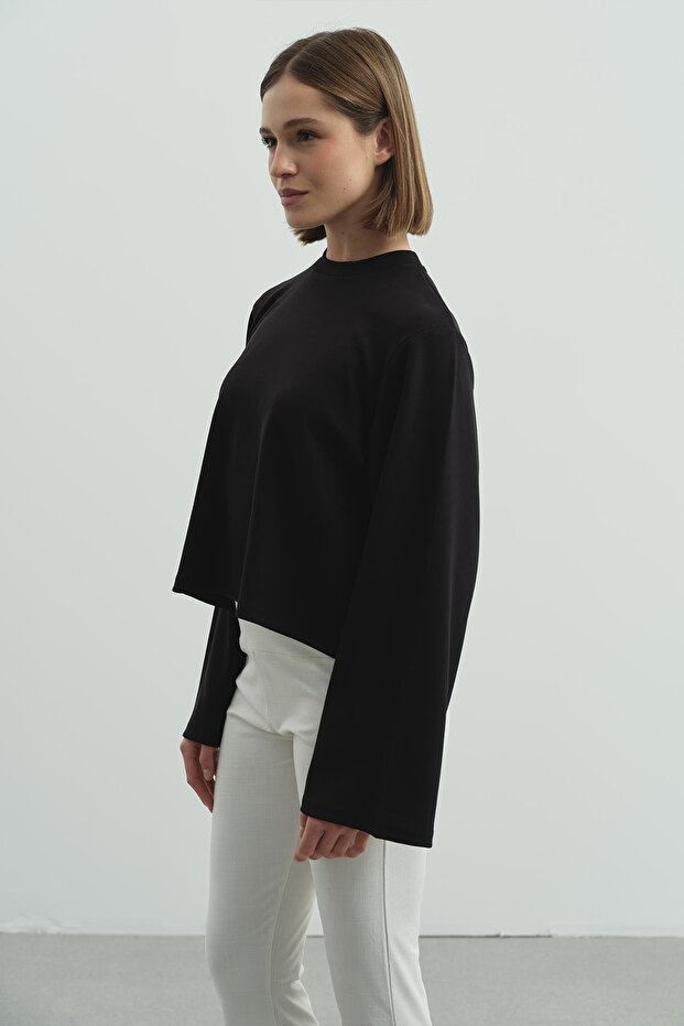 Oversize Basic Kısa Sweatshirt 981 Siyah - 4