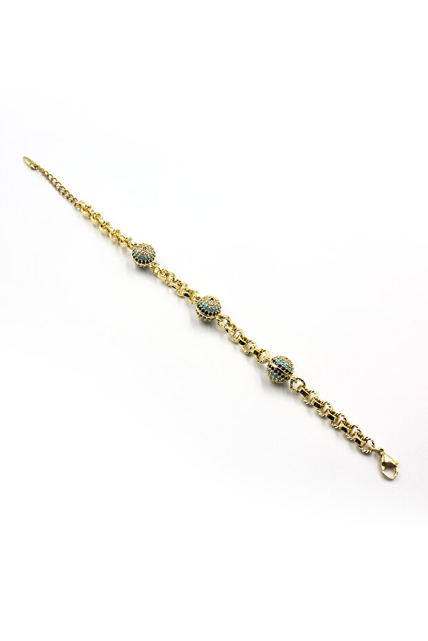 Zircon Stone Evil Eye Bead Chain Model Xuping Non-Tarnish Gold Women's Bracelet