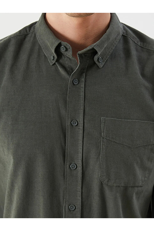 Regular Fit Uzun Kollu Kadife Erkek Gömlek - 8