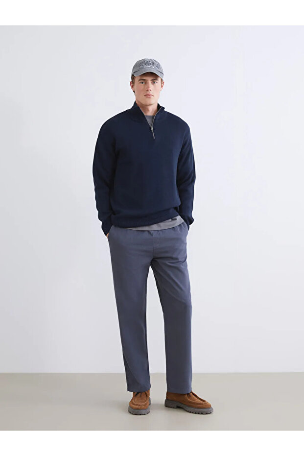 Dik Yaka Uzun Kollu Erkek Triko Kazak - 1