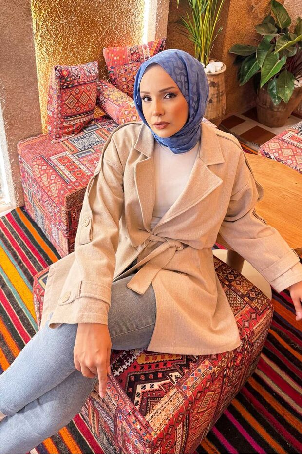 Double Button Lined Short Trench Coat Stone