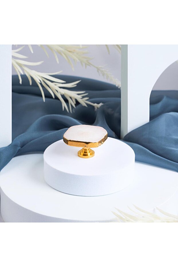 Crystal, Round Knob Furniture Handle with Gold Inserts and Brass Base, Model M14 - White - 2