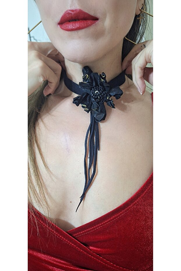 Gotik siyah deri chocker - 2