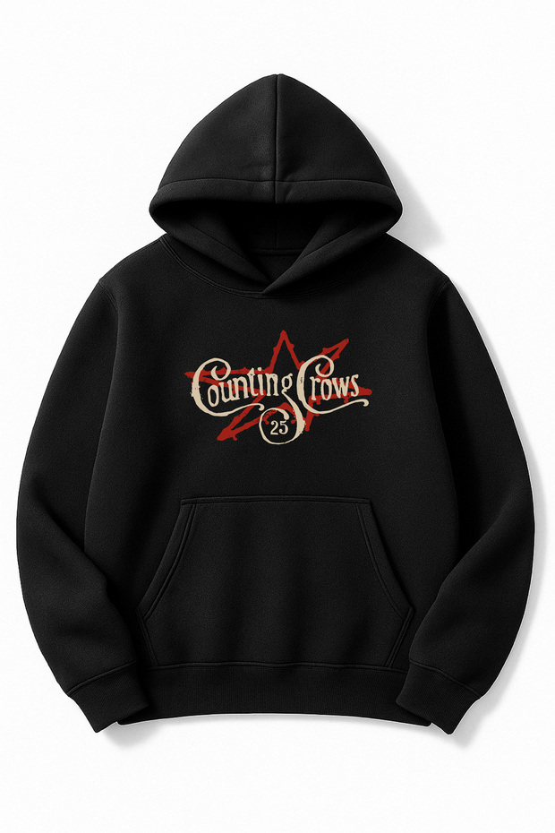 سويت شيرت أسود قصة فضفاضة للجنسين Counting Crows مطبوع بغطاء رأس