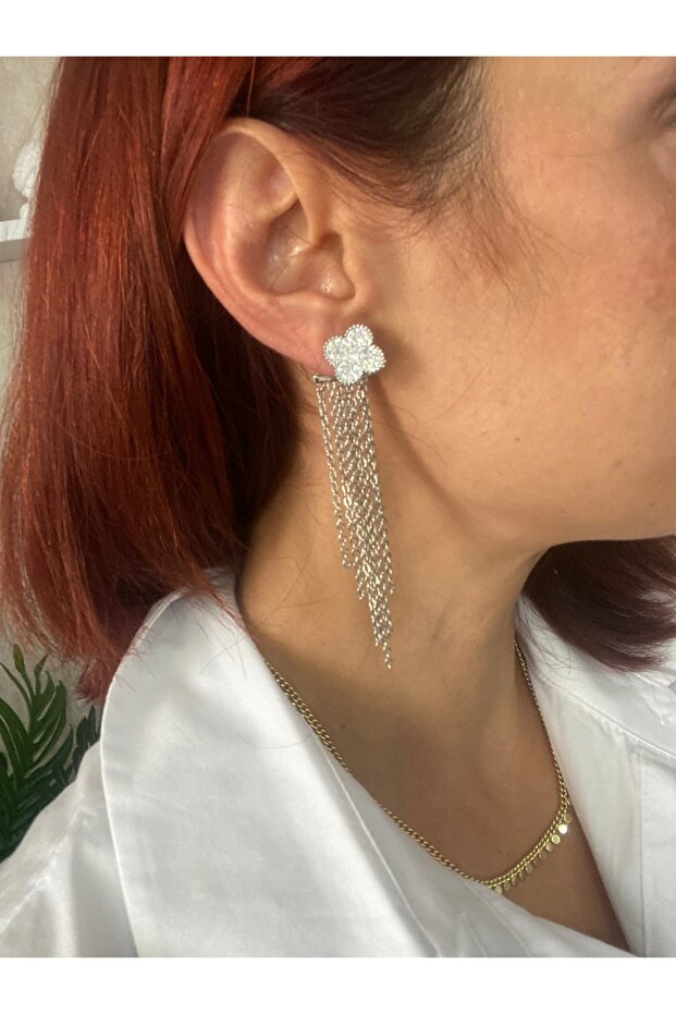 Vip Series Zircon Stone Clover Multi-Chain Dangle Earrings