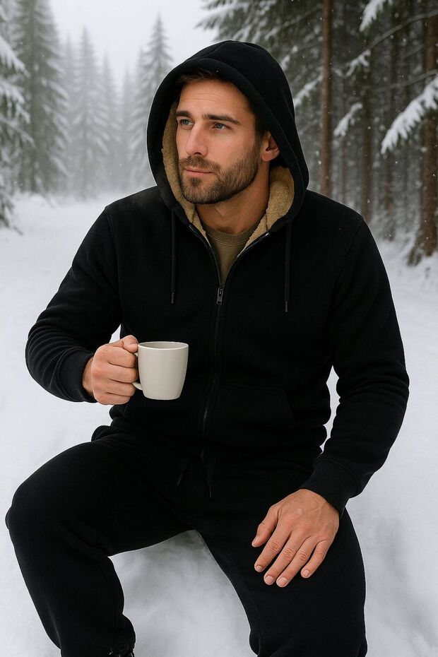 Winter 3 Thread – Top with Welsoft Fur Inside, Except Kullar, Sha Fleece-Lined a Hooded Tracksuit Set-Unisex - 1