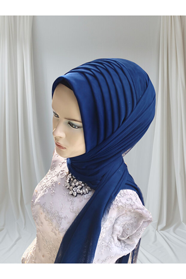 Light Navy Blue Stretchy Fabric Single Ready-Made Veil Ready-Made Shawl Ready-Made Turban