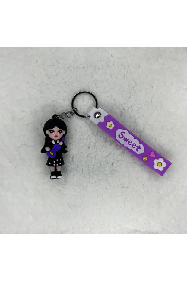 3D Silicone Wednesday Keychain Purple