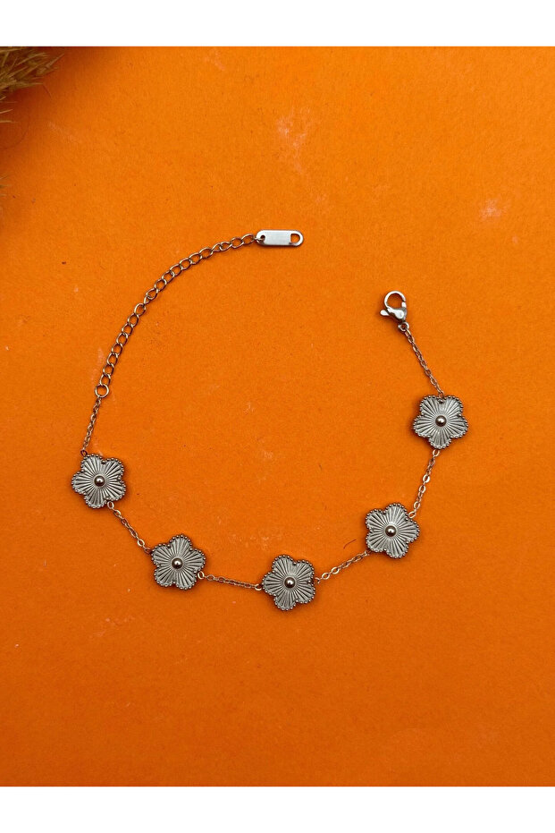 Çelik Sılver Yonca Desen Bileklik - 1