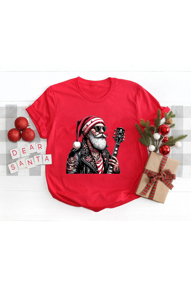 Christmas Noel Printed Cotton Short Sleeve Regular Fit Rock T-Shirt