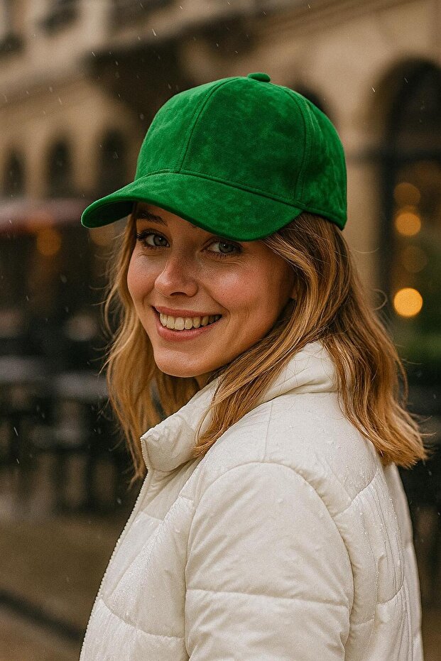 Green Suede Women's Cap Hat