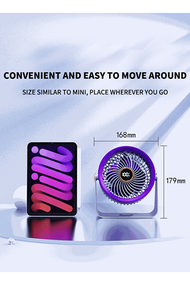 Portable Fan with LED Digital Display＆5 Level Wind Speed Adjustment Table Fan with 4000mAh Battery - 5
