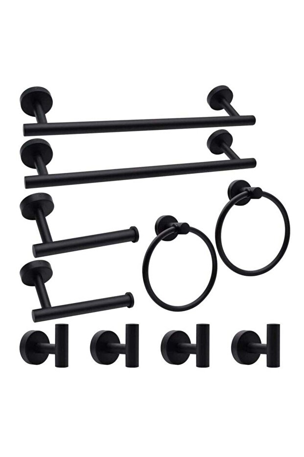 Matte Black Stainless Steel Bathroom Hardware Set, Towel Bar & Ring & Hook