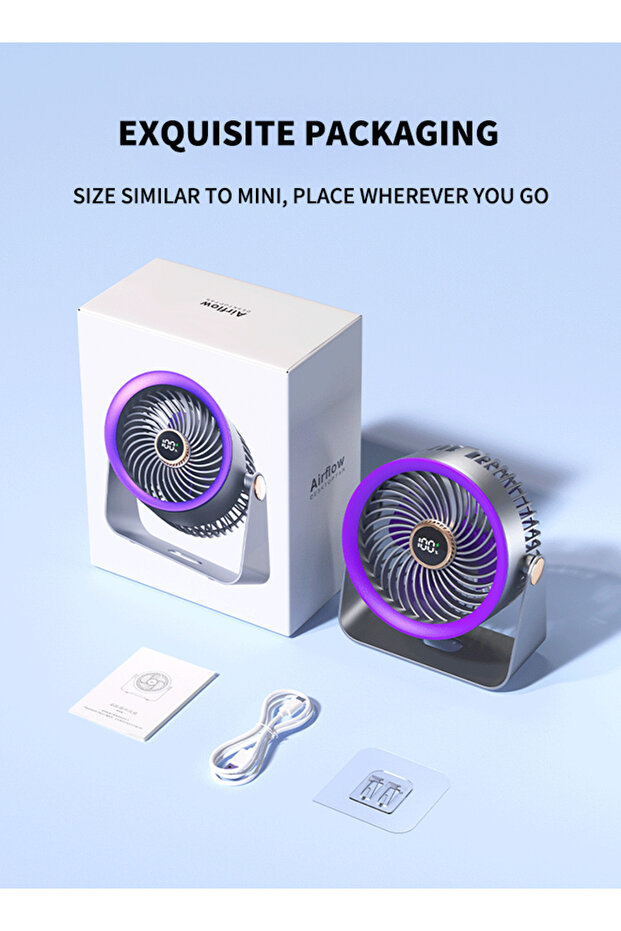 Portable Fan with LED Digital Display＆5 Level Wind Speed Adjustment Table Fan with 4000mAh Battery - 6