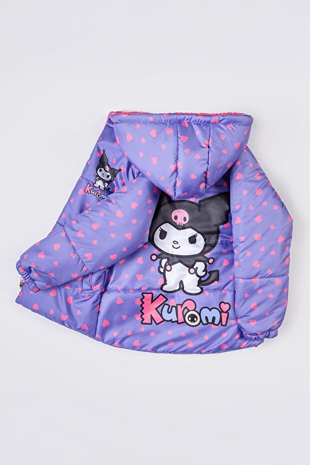Miniğimin Cicilerin Krm Kalp Printed Inside Welsoft Girl's m Transitional Coat - Purple