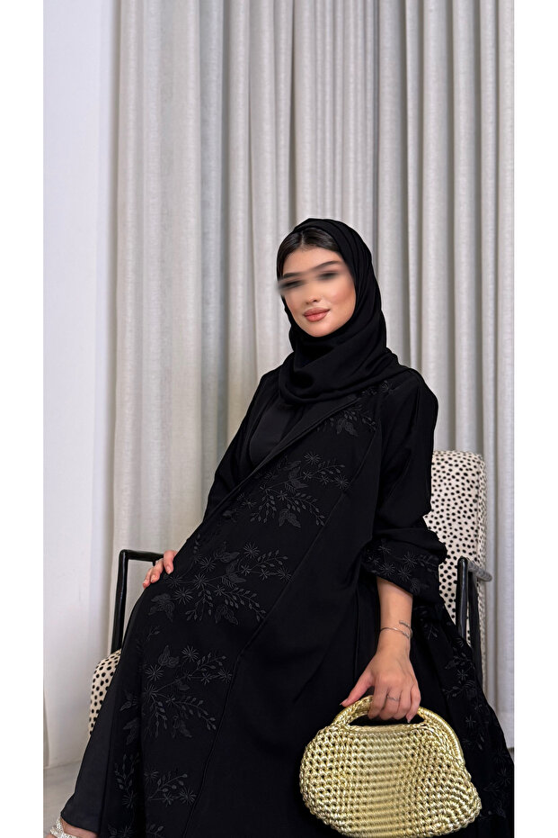 Back Charm | Black Abaya Embroidered on Both Sides with Luxurious Details