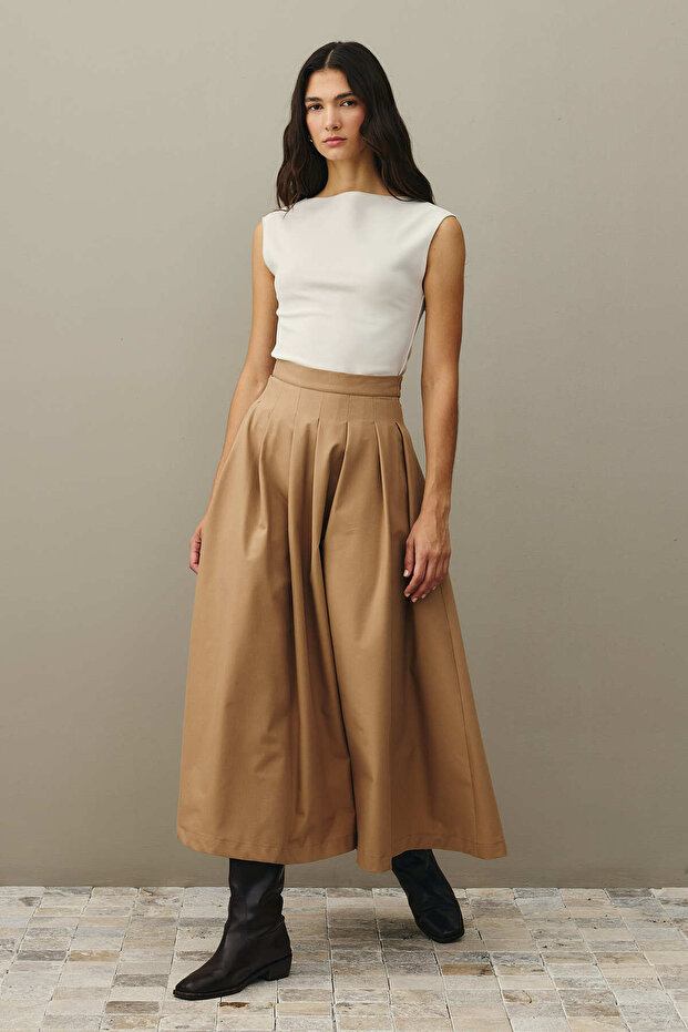 Pile Dikişli Etek Camel - 3