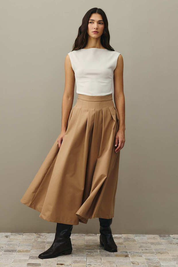 Pile Dikişli Etek Camel - 4