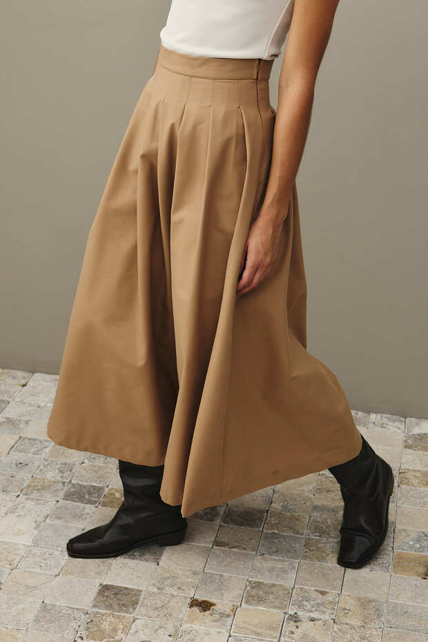 Pile Dikişli Etek Camel - 8