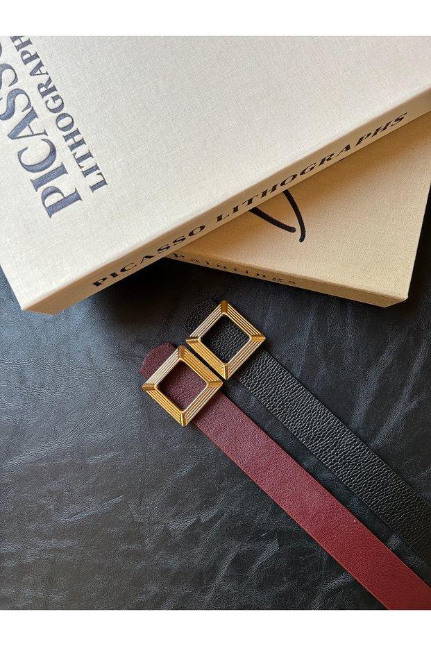 2-Piece Gold Square Patterned Buckle Belt Waist Belt Coat Belt Dress Belt Trouser Belt Unisex