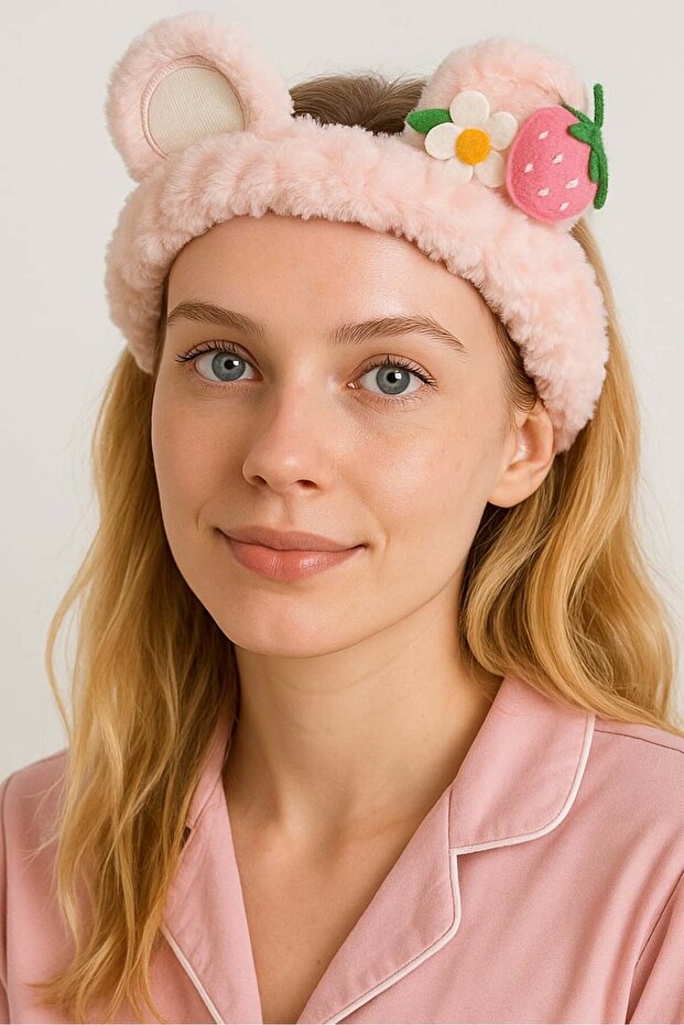 Light Pink Color Strawberry Figured Plush Hair Band