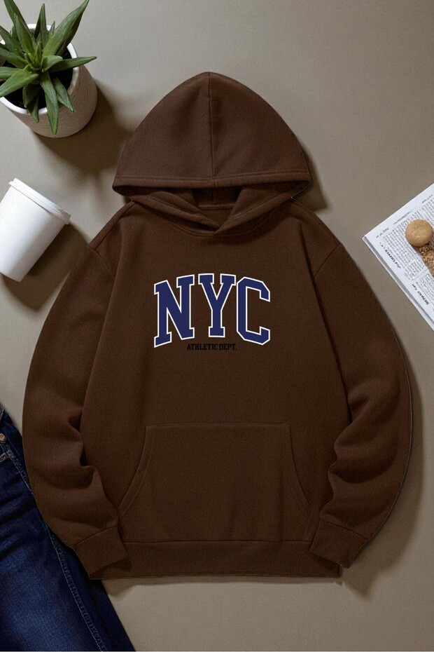 Unisex Nyc Design Printed Hooded Sweatshirt