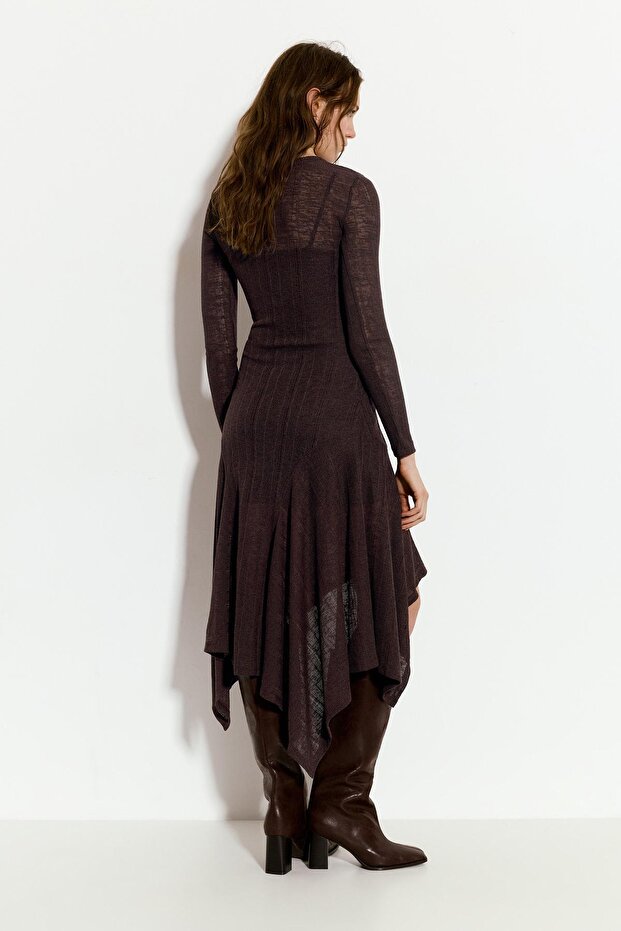 Asimetrik etekli midi elbise - 4